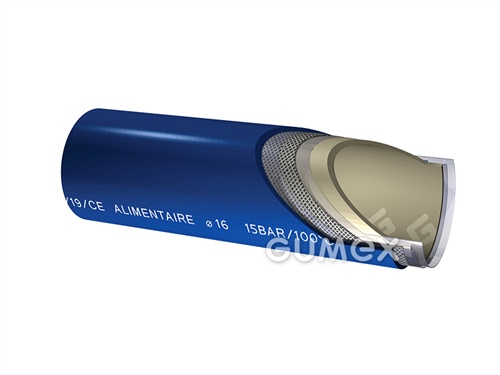 Potravinová hadica na tekuté požívatiny a pre čistenie THERMOCLEAN 100, 13/22mm, 30bar (+20°C), 15bar (+100°C), PVC/PVC, -15°C/+100°C, modrá